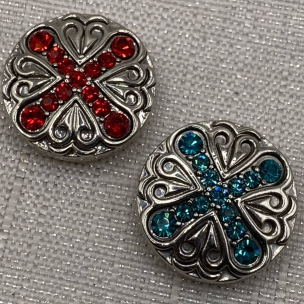 💗RED and TEAL - Ginger Snaps & Co. Snap Button Charms - Set of 2 - 18mm/20mm
